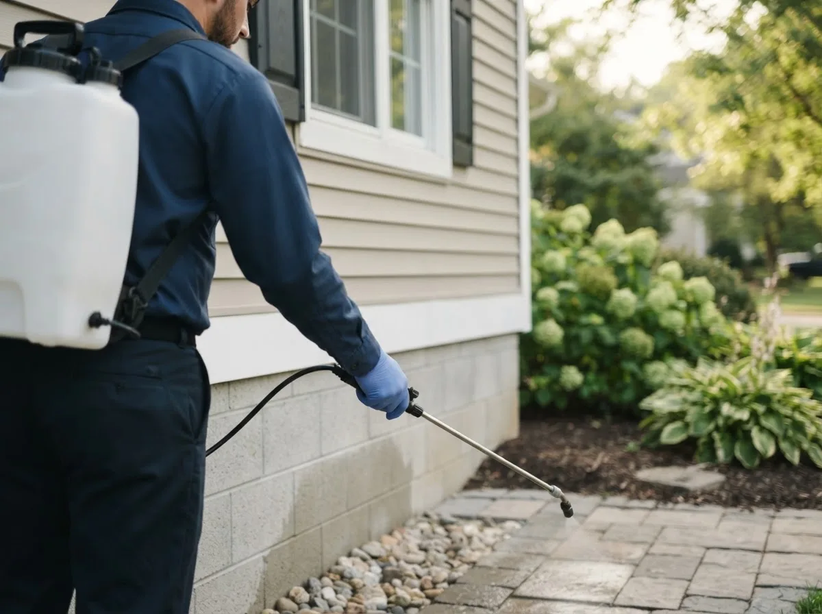 Pest control technician inspecting a home in Fox River Grove, IL